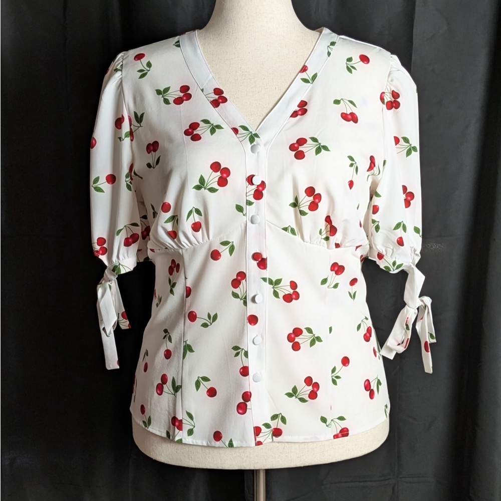 Vintage Vibrant Cherry Print Blouse
